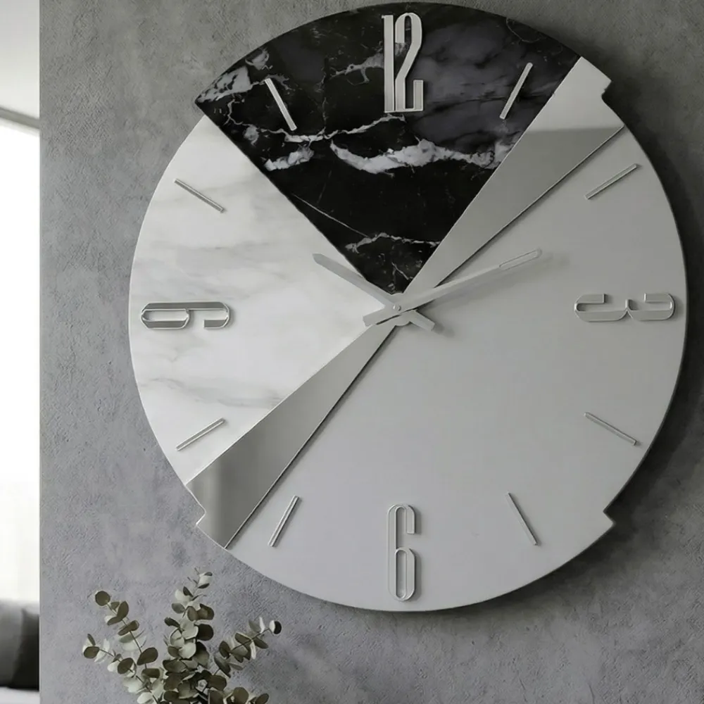 Orologi Da Parete Moderni-Selezionato da Mazzolaluce Orologio da parete 60cm legno resina effetto marmo tondo design moderno