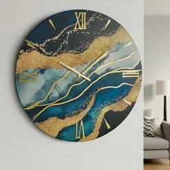 Orologi Da Parete Moderni-Selezionato da Mazzolaluce Orologio da parete 40cm mediterraneo moderno blu oro con cristalli