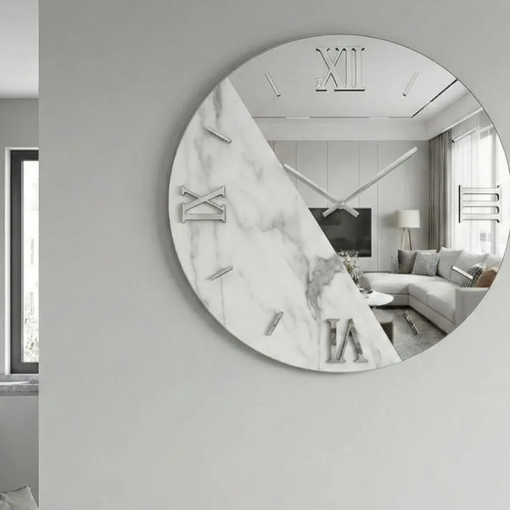 Orologi Da Parete Moderni-Selezionato da Mazzolaluce Orologio da parete 60cm moderno rotondo specchio e marmo laminato