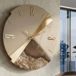 Orologi Da Parete Moderni-Selezionato da Mazzolaluce Orologio da parete 80 cm oro moderno legno resina effetto marmo marrone