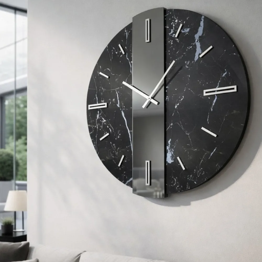 Orologi Da Parete Moderni-Selezionato da Mazzolaluce Orologio da parete 60cm particolare design kerlite specchio fume