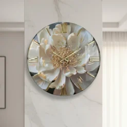 Orologi Da Parete Moderni-Selezionato da Mazzolaluce Orologio da parete 60cm peonia foglia oro cristalli in resina