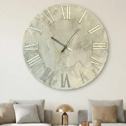 Orologi Da Parete Moderni-Selezionato da Mazzolaluce Orologio da parete 80cm per soggiorno carta da parati argento numeri romani