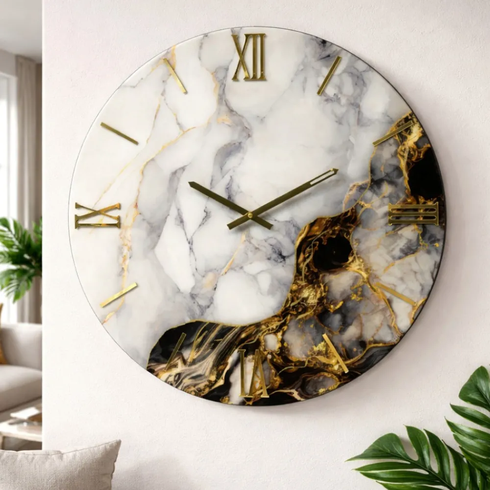 Orologi Da Parete Moderni-Selezionato da Mazzolaluce Orologio da parete 40cm resina effetto marmo grigio oro nero