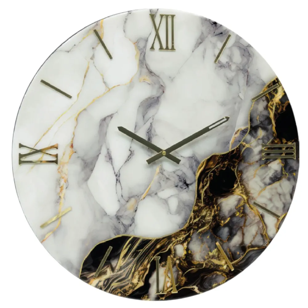Orologi Da Parete Moderni-Selezionato da Mazzolaluce Orologio da parete 40cm resina effetto marmo grigio oro nero
