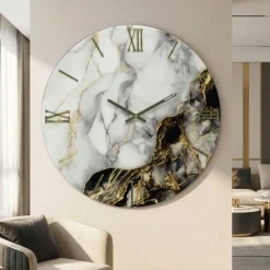 Orologi Da Parete Moderni-Selezionato da Mazzolaluce Orologio da parete 60cm rotondo in resina oro effetto marmo