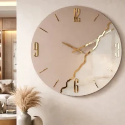 Orologi Da Parete Moderni-Selezionato da Mazzolaluce Orologio da parete 70 cm rotondo legno tortora resina effett marmo oro