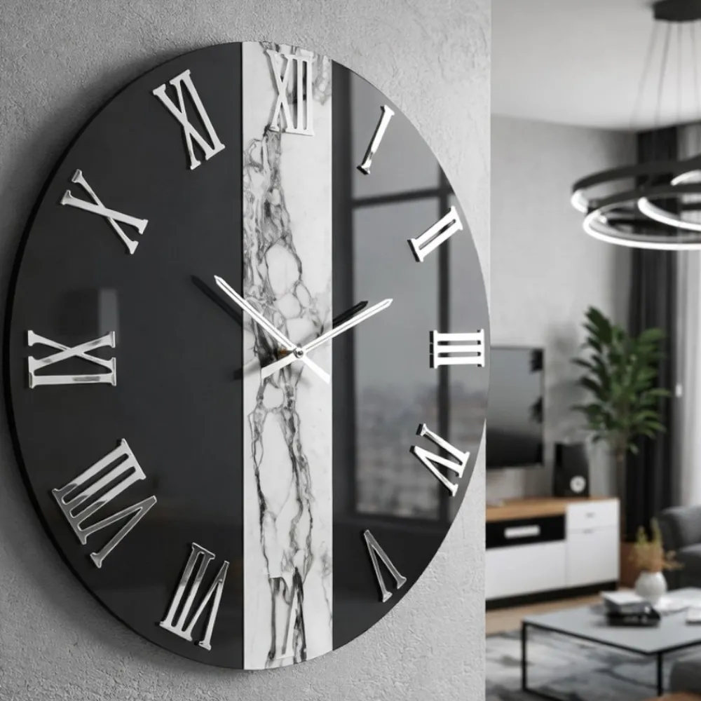 Orologi Da Parete Moderni-Selezionato da Mazzolaluce Orologio da parete 60cm rotondo specchio fume resina marmo grigio