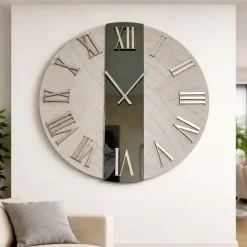 Orologi Da Parete Moderni-Selezionato da Mazzolaluce Orologio da parete 60cm rotondo carta da parati argento specchio fume