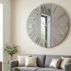 Orologi Da Parete Moderni-Selezionato da Mazzolaluce Orologio da parete 60cm rotondo carta da parati argento specchio fume