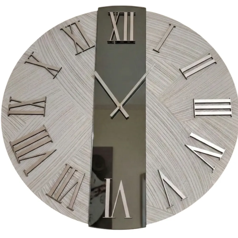 Orologi Da Parete Moderni-Selezionato da Mazzolaluce Orologio da parete 60cm rotondo carta da parati argento specchio fume