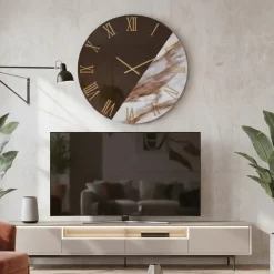 Orologi Da Parete Moderni-Selezionato da Mazzolaluce Orologio da parete 60cm rotondo specchio bronzo resina effetto marmo