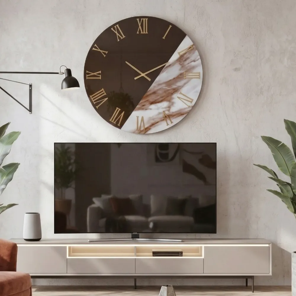 Orologi Da Parete Moderni-Selezionato da Mazzolaluce Orologio da parete 60cm rotondo specchio bronzo resina effetto marmo