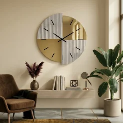 Orologi Da Parete Moderni-Selezionato da Mazzolaluce Orologio da parete 60 cm specchio cannettato e oro design moderno elegante
