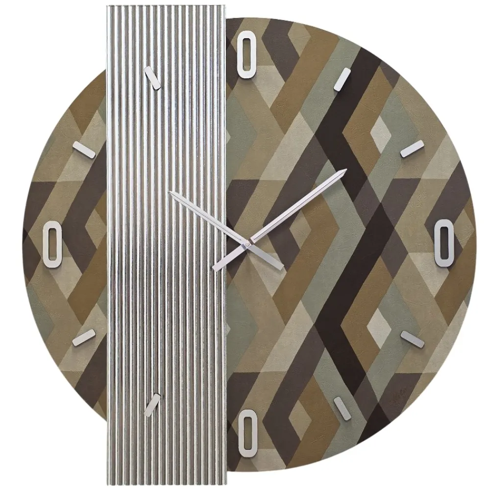 Orologi Da Parete Moderni-Selezionato da Mazzolaluce Orologio da parete 80 cm specchio cannettato e carta da parati rombo design moderno