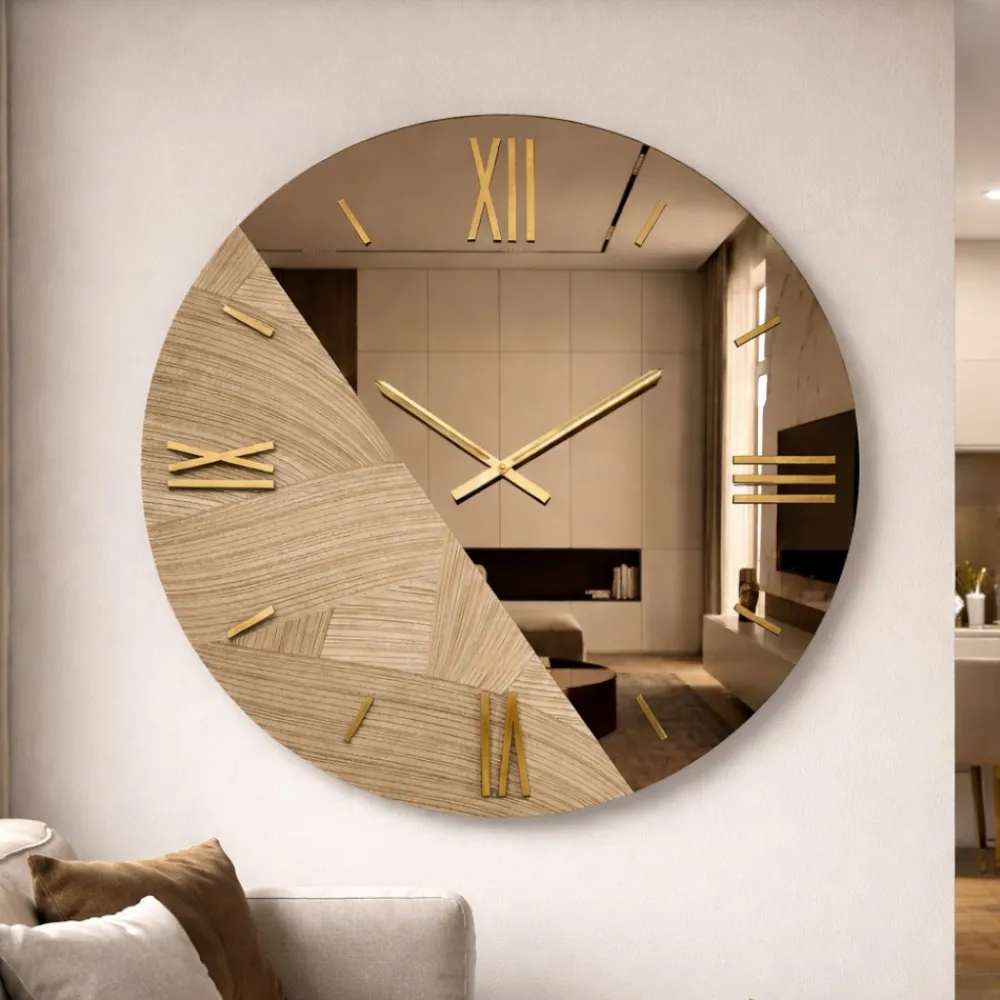 Orologi Da Parete Moderni-Selezionato da Mazzolaluce Orologio da parete 80cm specchio bronzo carta da parati oro