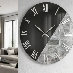 Orologi Da Parete Moderni-Selezionato da Mazzolaluce Orologio da parete 60 cm specchio fume effetto marmo grigio scuro rotondo