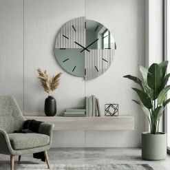 Orologi Da Parete Moderni-Selezionato da Mazzolaluce Orologio da parete 60 cm specchio cannettato e verde design moderno per salone