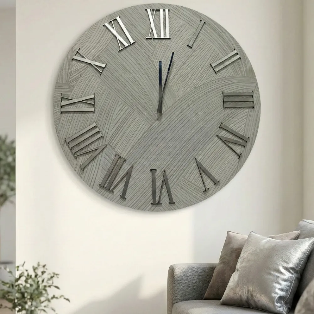 Orologi Da Parete Moderni-Selezionato da Mazzolaluce Orologio da parete 40cm tondo carta da parati argento