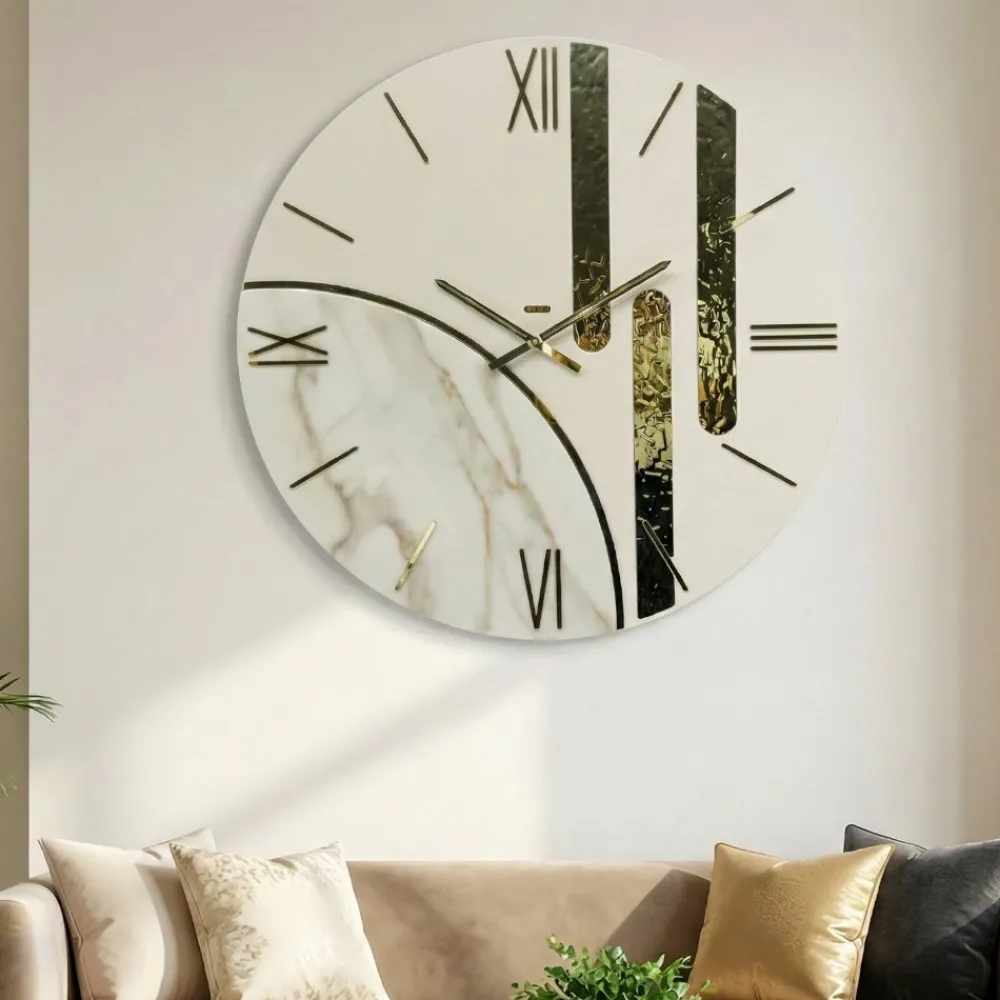 Orologi Da Parete Moderni-Selezionato da Mazzolaluce Orologio da parete 80cm tondo resina effetto marmo oro