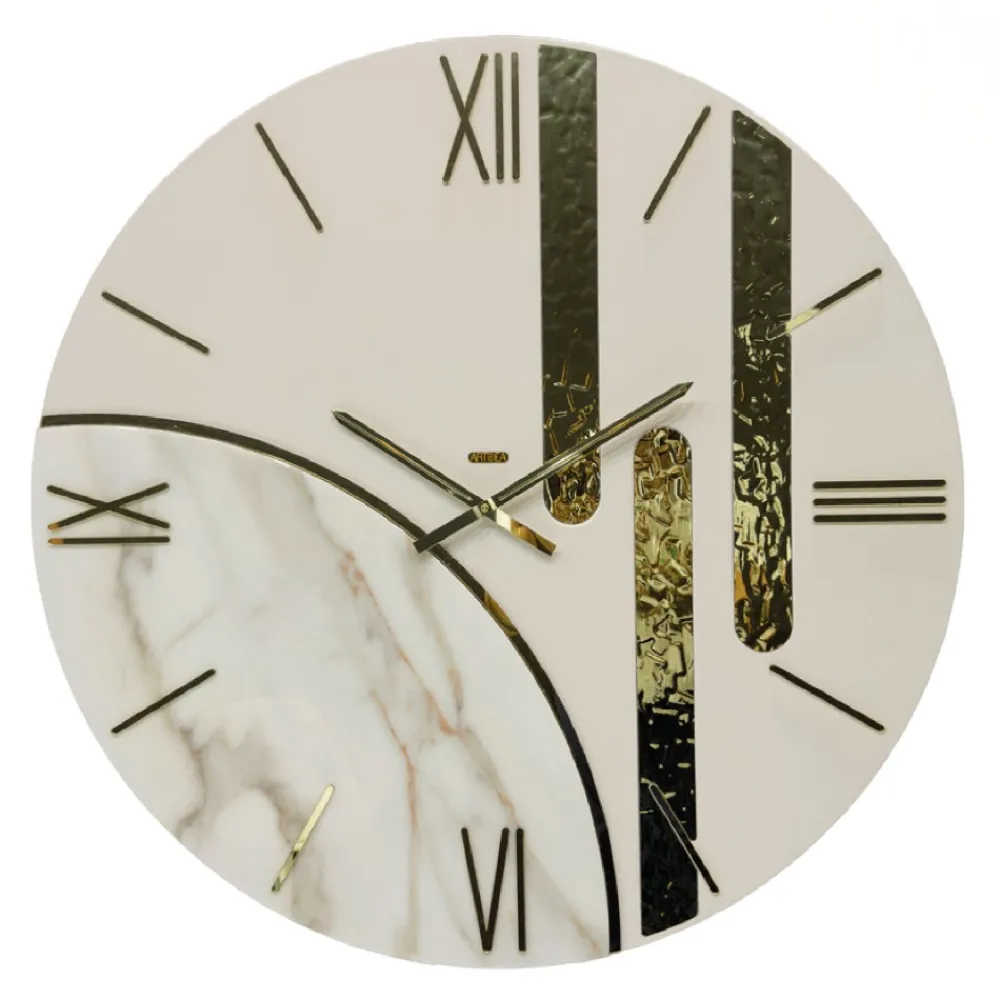 Orologi Da Parete Moderni-Selezionato da Mazzolaluce Orologio da parete 80cm tondo resina effetto marmo oro