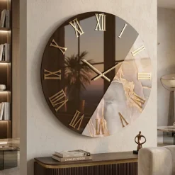 Orologi Da Parete Moderni-Selezionato da Mazzolaluce Orologio da parete 60 cm tondo specchiato bronzo effetto marmo cipria