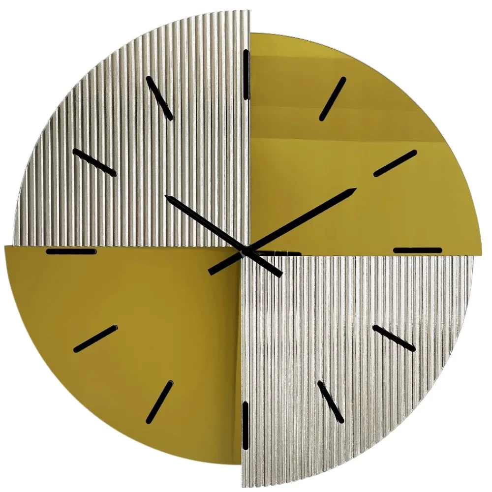Orologi Da Parete Moderni-Selezionato da Mazzolaluce Orologio da parete 80 cm vetro specchio cannettato e oro design moderno per salone