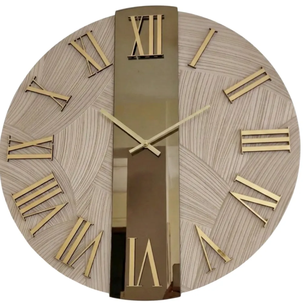 Orologi Da Parete Moderni-Selezionato da Mazzolaluce Orologio da parete decorativo 60cm rotondo carta da parati specchio bronzo