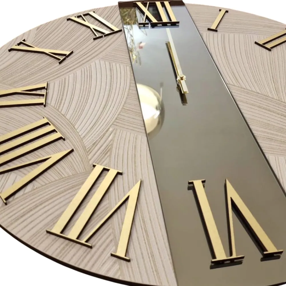 Orologi Da Parete Moderni-Selezionato da Mazzolaluce Orologio da parete decorativo 60cm rotondo carta da parati specchio bronzo