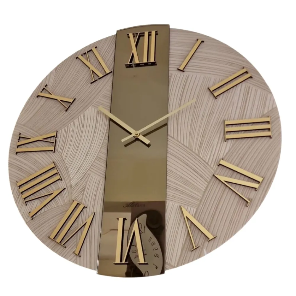 Orologi Da Parete Moderni-Selezionato da Mazzolaluce Orologio da parete decorativo 60cm rotondo carta da parati specchio bronzo