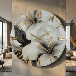 Orologi Da Parete Moderni-Selezionato da Mazzolaluce Orologio da parete design 60cm floreale in resina decoro oro