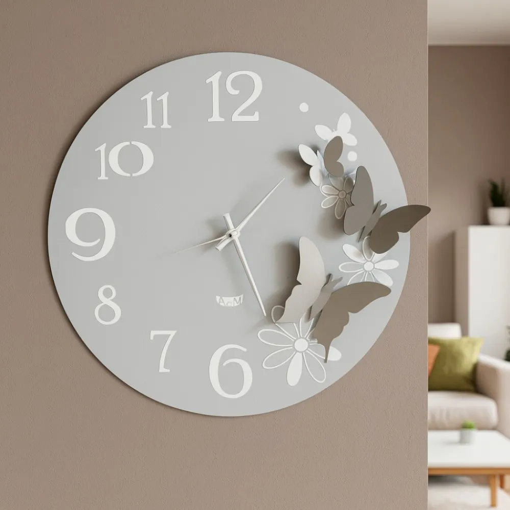 Orologi Da Parete Moderni-Selezionato da Mazzolaluce Orologio da parete design farfalle bianco sabbia