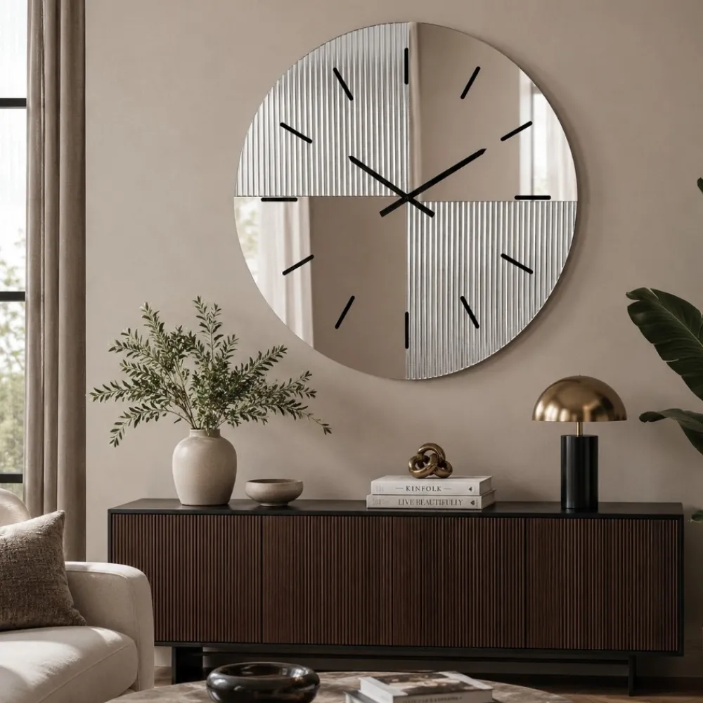 Orologi Da Parete Moderni-Selezionato da Mazzolaluce Orologio da parete design moderno 60 cm specchio cannettato e rosa