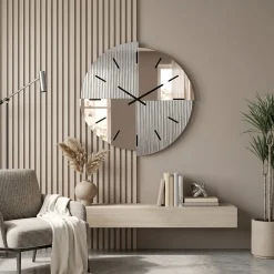 Orologi Da Parete Moderni-Selezionato da Mazzolaluce Orologio da parete design moderno 60 cm specchio cannettato e rosa