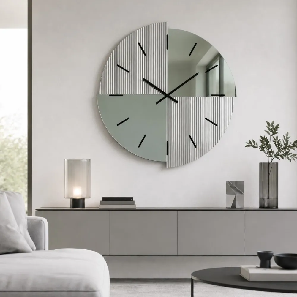 Orologi Da Parete Moderni-Selezionato da Mazzolaluce Orologio da parete design moderno 80 cm in specchio cannettato e verde