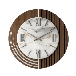 Orologi Da Parete Moderni-Selezionato da Mazzolaluce Orologio da parete design moderno resina effetto marmorizzato foglia argento 50cm