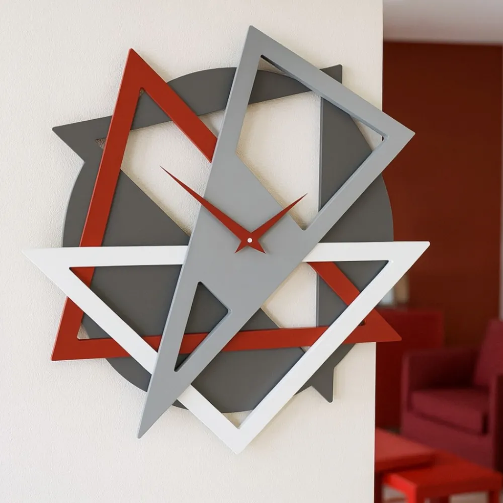 Orologi Da Parete Moderni-Selezionato da Mazzolaluce Orologio da parete design moderno geometrico rosso in legno