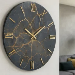 Orologi Da Parete Moderni-Selezionato da Mazzolaluce Orologio da parete effetto marmorizzato 40cm tondo in resina nero