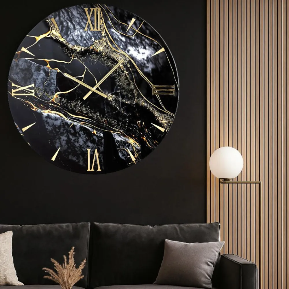 Orologi Da Parete Moderni-Selezionato da Mazzolaluce Orologio da parete effetto marmo 60cm particolare nero oro