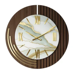 Orologi Da Parete Moderni-Selezionato da Mazzolaluce Orologio da parete elegante rotondo effetto marmo dettagli foglia oro