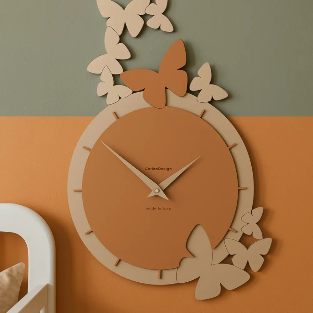 Orologi Da Parete Moderni-Selezionato da Mazzolaluce Orologio da parete farfalle legno colore abbronzato