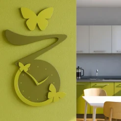 Orologi Da Parete Moderni-Selezionato da Mazzolaluce Orologio da parete farfalle legno colore verde oliva