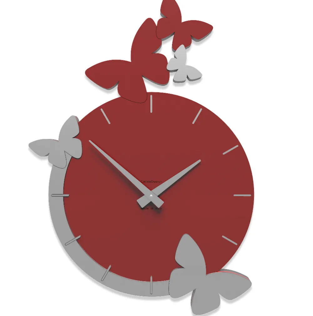 Orologi Da Parete Moderni-Selezionato da Mazzolaluce Orologio da parete farfalle moderno legno rosso rubino grigio
