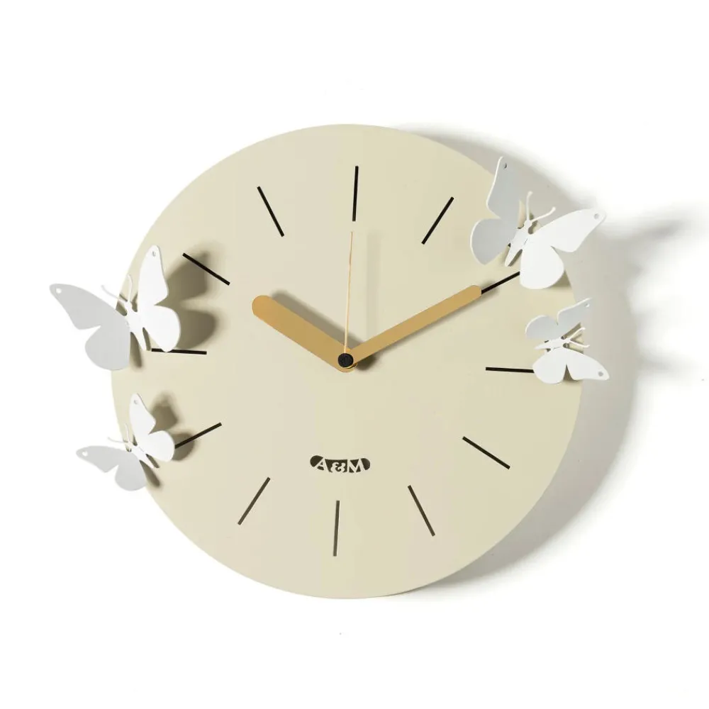 Orologi Da Parete Moderni-Selezionato da Mazzolaluce Orologio da parete farfalle moderno rotondo crema