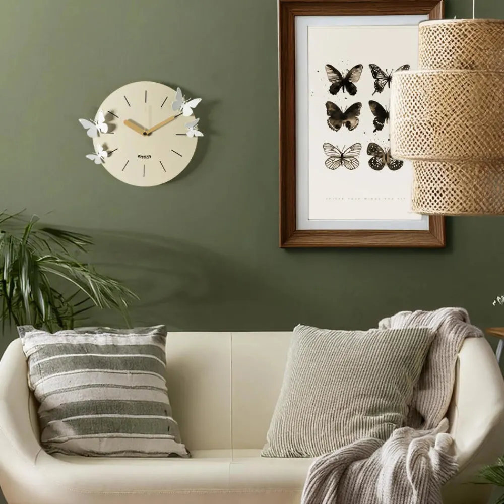 Orologi Da Parete Moderni-Selezionato da Mazzolaluce Orologio da parete farfalle moderno rotondo crema