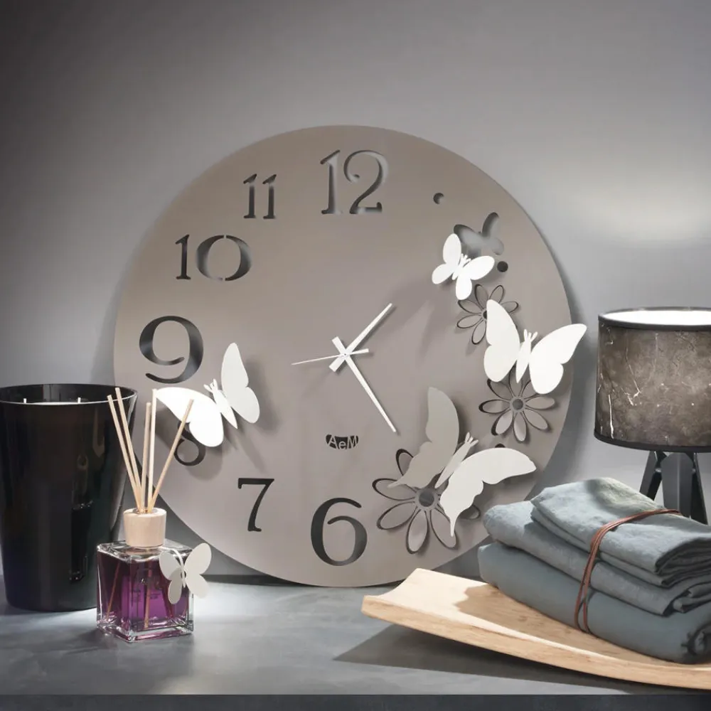 Orologi Da Parete Moderni-Selezionato da Mazzolaluce Orologio da parete farfalle moderno fango e alluminio