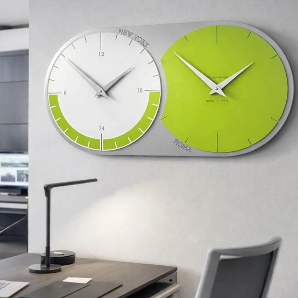 Orologi Da Parete Moderni-Selezionato da Mazzolaluce Orologio da parete fusi orari 2 verde mela grigio e bianco in legno