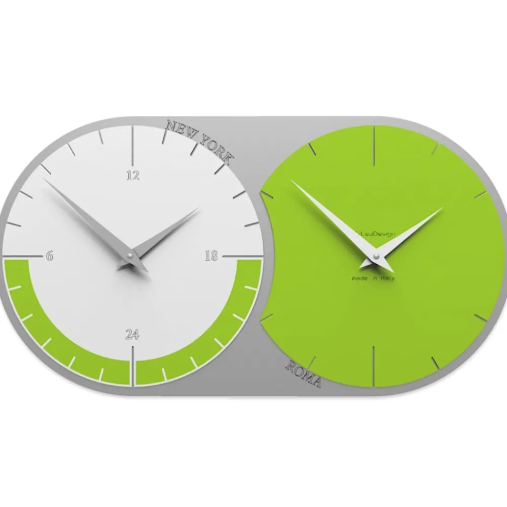 Orologi Da Parete Moderni-Selezionato da Mazzolaluce Orologio da parete fusi orari 2 verde mela grigio e bianco in legno