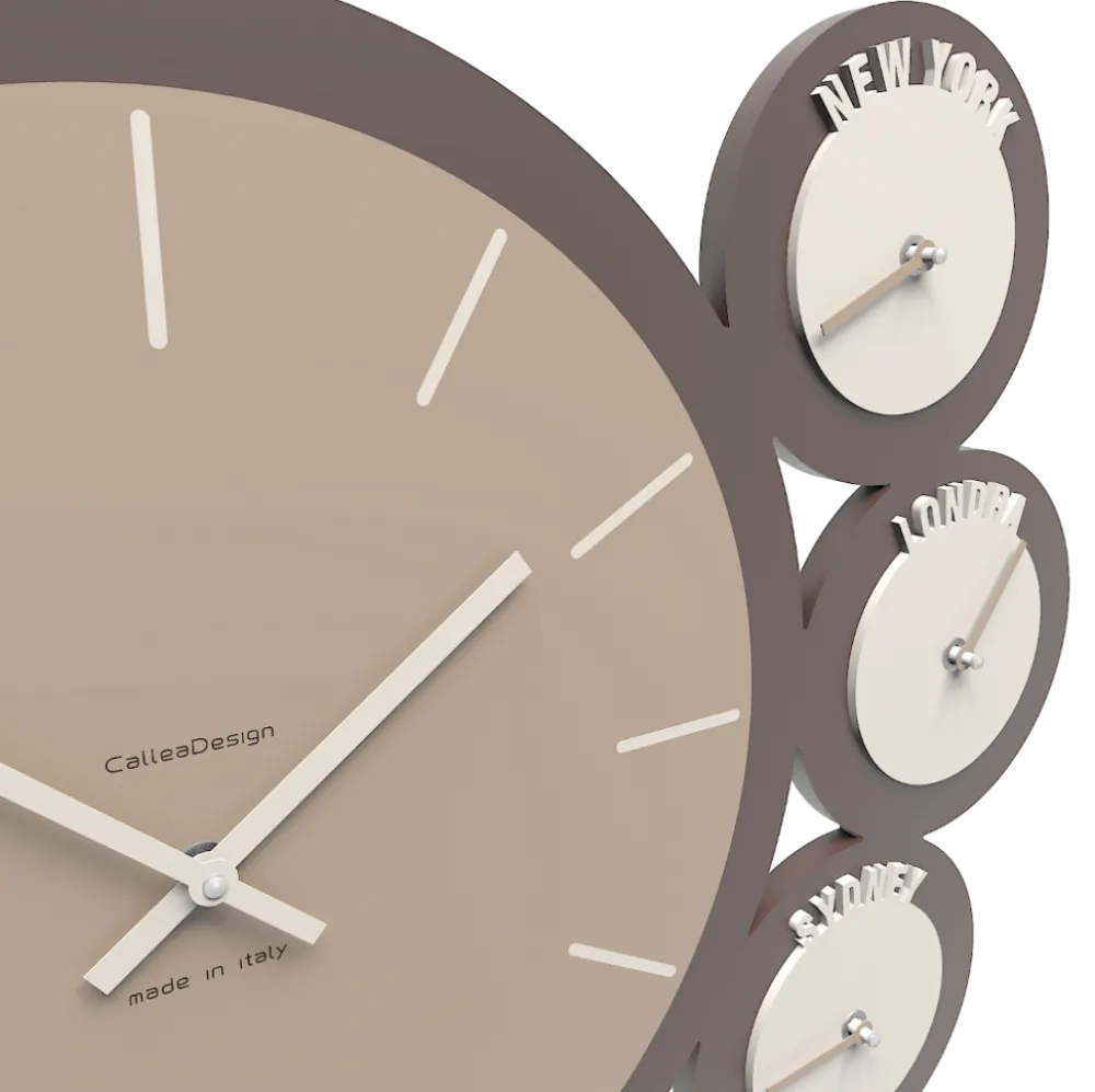 Orologi Da Parete Moderni-Selezionato da Mazzolaluce Orologio da parete fusi orari london legno colore caffelatte