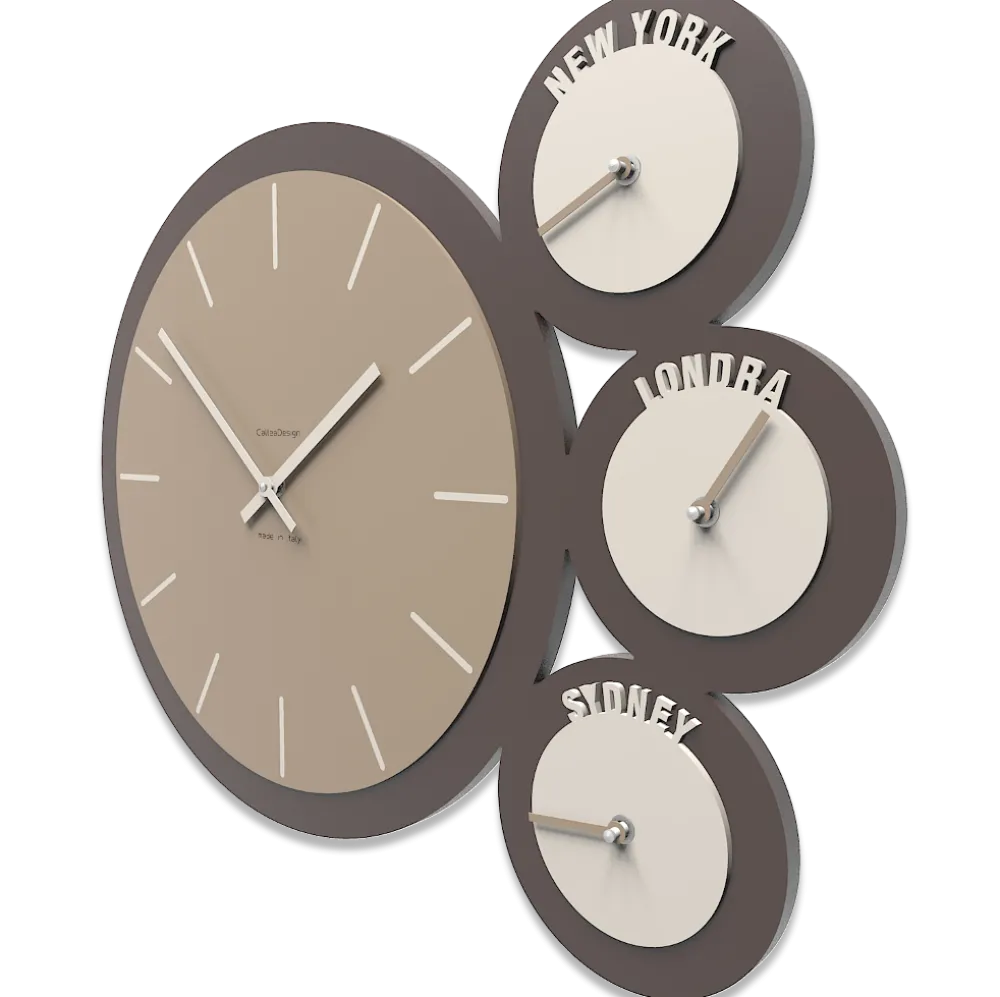 Orologi Da Parete Moderni-Selezionato da Mazzolaluce Orologio da parete fusi orari london legno colore caffelatte